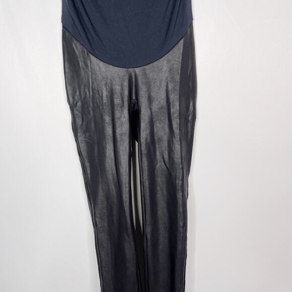 Spanx Maternity Small S Black Faux leather High Waisted Leggings Over The Belly - Picture 4 of 15